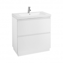 Meuble De Salle De Bain À Poser Lander Roca Dimensions 80 Cm Couleur Blanc Brillant Miroir Sans Miroir Colonne De Rangement Sans Colonne