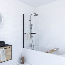 Galedo - Pare baignoire Pivotant avec Porte-Serviette 85x150cm - Profilé Noir - Verre 6mm - TSHAPE DARK