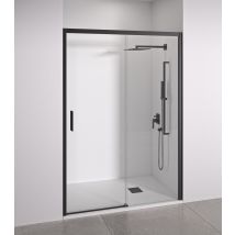 Bellobath- Paroi De Douche 2 Panneaux Dont 1 Coulissant En Niche -largeur 110 - 115 Cm -hauteur 195 Cm - Verre Anticalcaire 6 Mm -profilés Noir Mat