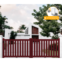 Portail Packit - Portail aluminium coulissant ajouré en kit+ Motorisation dimensions L.4000 (entre piliers) X H.1200 mm Couleurs Rouge (RAL 3004)