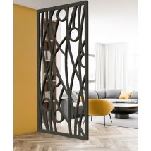 Ad Lyon - Cloison De Separation Bois Type Claustra Décorative Cercle Mdf Noir L.100 X H.180 X 1.9 Cm