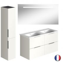 Burgbad - Meuble double vasque 120 cm BURGBAD Olena blanc brillant + miroir + colonne