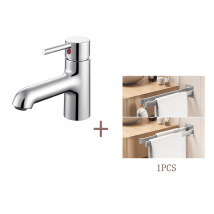 Auralum Max Robinet Lavabo Avec Flexible Raccordement,mitigeur Lavabo Salle Bain Eau Froide/chaude+porte Serviette Salle Bain Adhésif/perçage,brossé