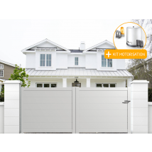 Portail Packit - Portail aluminium coulissant plein en kit + Motorisation dimensions L.3500 (entre piliers) X H.1700 mm Couleurs Blanc (RAL 9010)