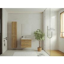 Vente-unique - Colonne de salle de bain suspendue - 6 étagères - Coloris naturel clair - KAYLA