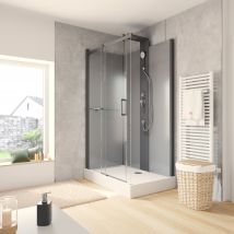 Schulte Cabine De Douche Intégrale 120x80x220cm, Réversible, Verre 6mm, Cabine De Douche Complète, Hydromassante, Porte Coulissante, Noir-gris,korsika