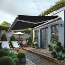Maison Cros Stores Depuis 1867 - Store banne monobloc MEILE 4.20 x 3.00m (Motorisé à interrupteur + manœuvre de secours - Gris foncé - Blanc)
