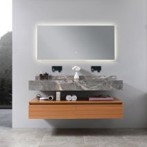 Bellegno - Meuble Salle De Bain Double Vasque Grise Rosa 140 Cm + Miroir
