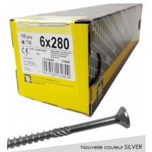 Domax - Boite De 100 Vis À Tête Fraisée 6 X 280, Empreinte Torx, Nouvelle Finition Silver