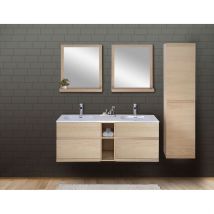 Mob In - Meuble sous vasque chêne avec plan résine ENIO 140cm+miroir+colonne fermée