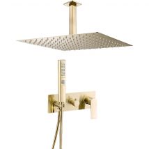 Valaz Douche Monocommande Carrée À Encastrer Avec Plafond Or Brossé Série Miño - 30cm