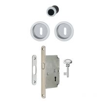 Hoppe - Serrure pour portes coulissantes - Axe : 50 mm - Décor : Alu satiné - Modèle : Clé L - Pour porte d'épaisseur : 35 à 52