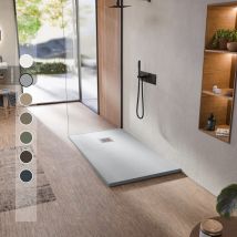 Bellobath - Receveur De Douche En Résine Antidérapante - Texture Ardoise Douce -avec La Bonde Et La Grille Comprises - Ciment - 100 X 120 Cm