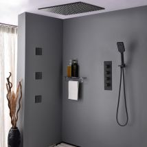 Kroos - Pack De Douche Encastré Au Plafond Thermostatique 400 Mm - Noir