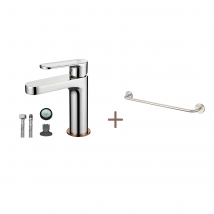 Robinet Salle Bain Moderne, Auralum Max Mitigeur Lavabo,finition Or Rose,chromé+60cm Porte-serviettes Salle Bain Auto-adhésif Ou Perçage En Inox 304