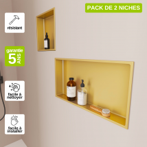 Italbox - Lot De 2 Niches De Douche, Rangement Mural De Salle De Bain Et Douche 30x30cm + 30x60cm Or Satiné, Nook By Sanizéo