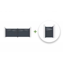 Casanoov - Portail battant 4m HALTI H.140cm + Portillon 1m HALTI H.140cm aluminium gris