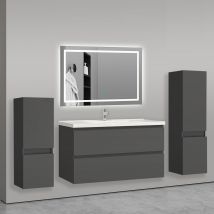 Aica Sanitaire - Aica Ensemble De Meuble De Salle De Bain Anthracite 99cm+vasque+miroir+colonne Meuble Salle De Bain-armoire De Rangement-meubles-