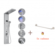 Auralum Max Panneau Douche Led Lcd Indicateur De Température,en Inox Brossé Avec 3 Jets Massage+60cm Porte-serviettes Salle Bain Auto-adhésif/perçage