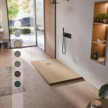Bellobath - Receveur De Douche En Résine Antidérapante - Texture Ardoise Lisse - Avec La Bonde Et La Grille Comprises - Sable - 100 X 160 Cm