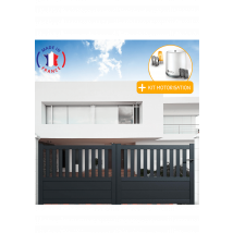 Portail Packit - Portail Aluminium Coulissant Semi-ajouré En Kit + Motorisation Dimensions L.3000 (entre Piliers) X H.1300 Mm Couleurs Gris (ral 7016)