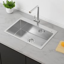 Auralum Max Évier Cuisine 1 Bac En Acier Inoxydable 304 Brossé 65x45cm Évier Encastré Et À Poser Évier Avec Trou De Montage Pour Robinet