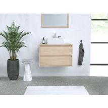 Vente-unique - Meuble Sous Vasque Suspendu - Placage Chêne - 80 Cm - Milipam