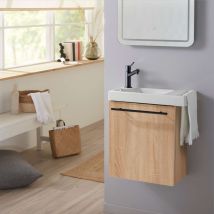 Planetebain - Meuble Lave Mains Effet Bois Et Noir Avec Porte Serviette Pour Toilette