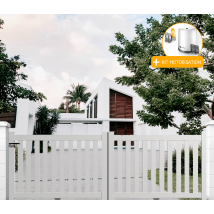 Portail Packit - Portail aluminium coulissant ajouré en kit+ Motorisation dimensions L.3000 (entre piliers) X H.1200 mm Couleurs Blanc (RAL 9010)