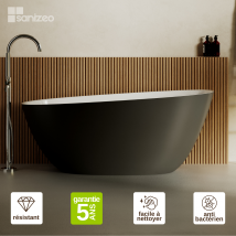 Lavaberg - Baignoire îlot SKUM en Minéral Composite Noir et Blanc Brillant L157*l68*H59 - SANIZÉO by LAVABERG
