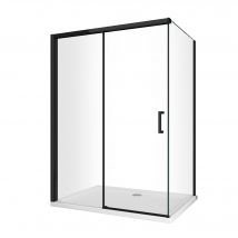 Laneri - Douche d'angle avec paroi latérale fixe et porte frontale avec fermeture douce amortie H 200 8 mm cadre noir mat Cm 120 (118-120) x 120 (117-
