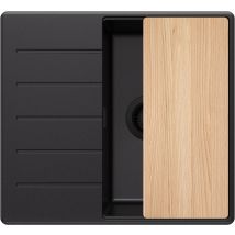 Evier Cuisine En Granit Tout Noir 55x50cm, 1 Bac + Kit De Vidage + Planche À Découper, Évier À Encastrer Au Meuble 40cm - Copenhague Top De Primagran