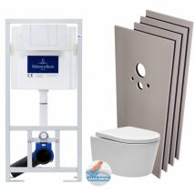 Villeroy & Boch Pack WC bâti-support + WC SAT sans bride + Abattant softclose + Plaque blanche + Set d'habillage