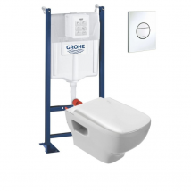 Wc Suspendu Sans Bride Jacob Delafon Struktura + Abattant + Bâti Support + Sail Plaque De Commande Wc Rond Blanc