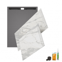 Receveur À Carreler 180 X 90 Wedi Fundo Riolito Neo + Revêtement Top Marble White + Colle + Écoulement Horizontal + Kit Étancheité
