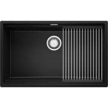 Evier Sous Plan Noir 76x47cm, Evier En Granit 1 Bac + Kit De Vidage + Égouttoir Enroulable, Évier Au Meuble 80cm - Prague De Primagran