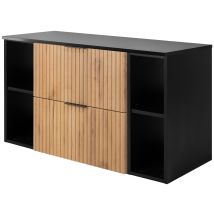 Furnidea - Meuble Sous Vasque Flow Chêne 100 Cm Avec 2 X L'étagères - Extensions Et Plan Noir