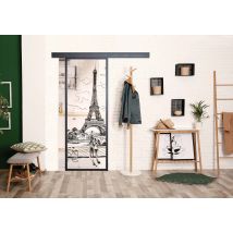 Kit'atelier - Porte Coulissante Paris 204 X 83 - Noir Sablé - Rail Indus