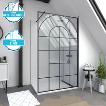 Galedo - Paroi de douche Déco 120x195cm Verre Anti-Calcaire 8mm Sérigraphié - Barre de fixation Noir Mat