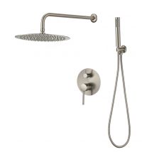Valaz Douche Murale Ronde Monocommande Encastrable En Acier Brossé Série Jucar - 30 Cm