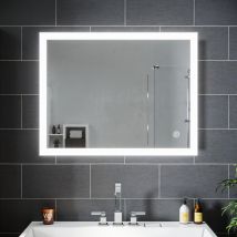 Sirhona Miroir De Salle De Bain Avec Lumière Led, Contrôle De Contact,désembuage,placement Horizontal Et Vertical,90x70cm