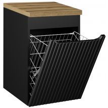 Furnidea - Meuble Bas De Salle De Bain Nova Noir Avec Panier À Linge Et Plan Chêne 40 Cm