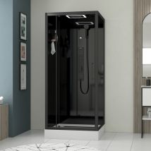 Galedo - Cabine de douche Carrée Hydro 90x90x218 cm - Porte Pivotante - Fond & Profilés Noir Mat