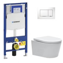 Pack WC Bati-support Geberit UP320 + Cuvette sans bride SAT + Abattant soft close + Plaque blanche (GebSATrimless-H)