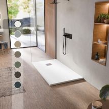 Bellobath - Receveur De Douche En Résine Antidérapante - Texture Ardoise Douce -avec La Bonde Et La Grille Comprises - Blanc - 75 X 190 Cm