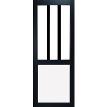 Porte Coulissante Atelier Noir Et Panneau Blanc Vitrée H204 X L83 Et 2 Coquilles Noir Gd Menuiseries