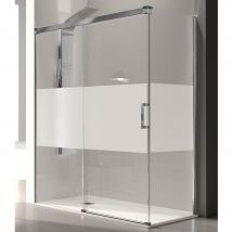 Kassandra - Paroi De Douche Fixe + Porte Coulissante Glasé Verre Sérigraphié 155 Cm Paroi Latérale : 76 - 79 Cm