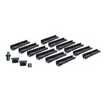 Pack De 12 : Caniveau Extérieur Avec Grille À Fente En Pp Recyclé Classe A15 Meapark - Caniveaux Pour Terrasse, Piscine, Jardin - Largeur Utile 10cm