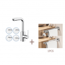 Auralum Max Robinet Lavabo Avec Bec Pivotant À 360°,chromé +porte Serviette Salle Bain Adhésif/perçage,barres Porte Serviettes Mural,brossé