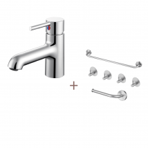 Auralum Max - Robinet Lavabo Avec Flexible Raccordement,mitigeur Salle Bain Eau Froide/chaude+ensemble Salle Bain Accessoire 6 Pièces,auto-adhésif/